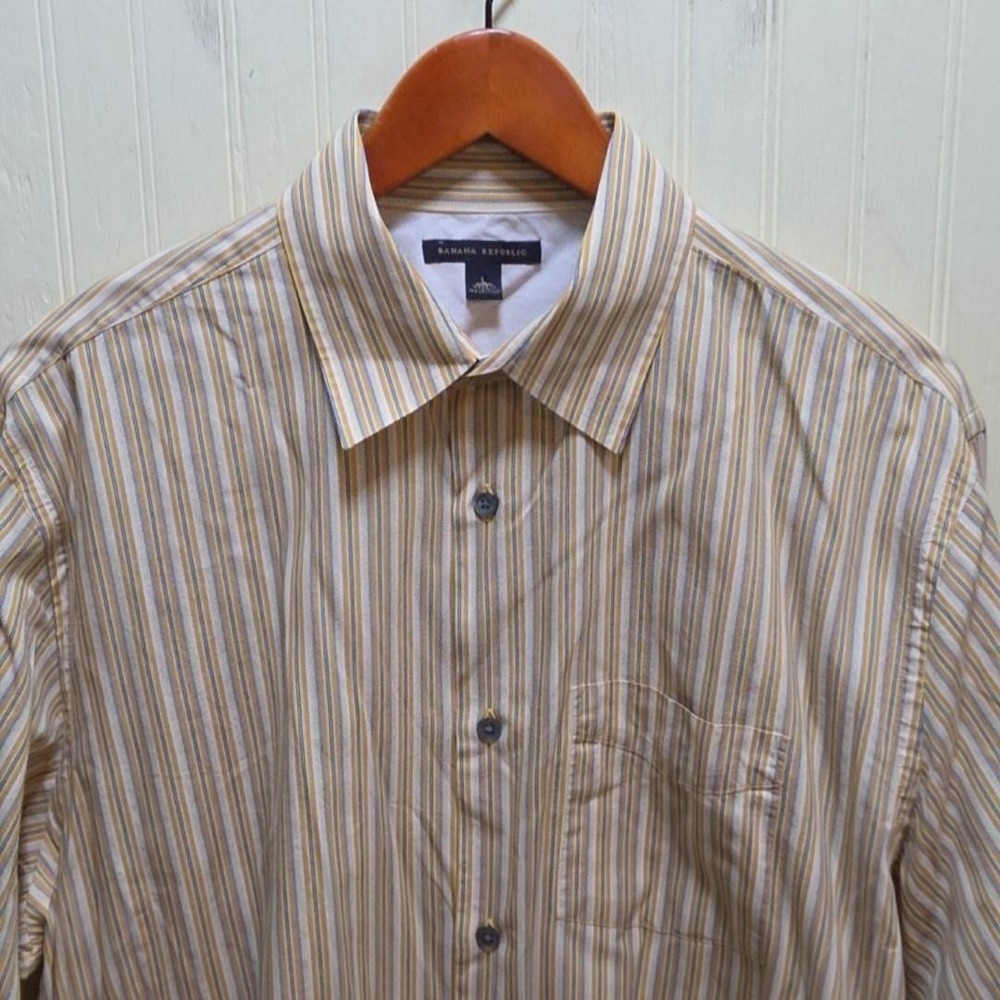 Banana Republic Shirt Mens Large Beige Stripe Long Sleeve Button Up Casual